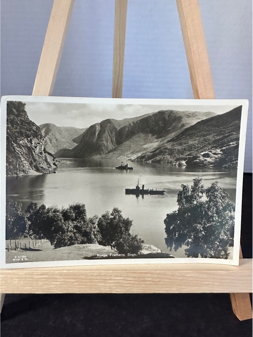 Vintage Fretheim Sogn Norway Postcard Mittet & Co. Ships in Fjord